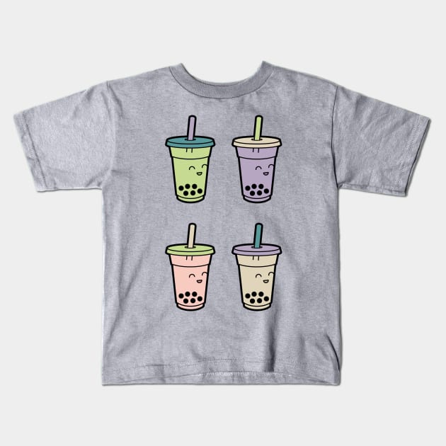 Cute Kawaii Bubble Tea - 4 Flavors Kids T-Shirt by BobaTeaMe